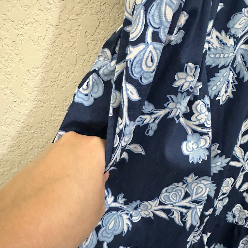 J.CREW Midi Dress Navy Blue Floral Tiered Puff Sleeve A-Line Boho - Picture 6 of 13